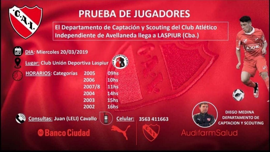 YDepetris's tweet photo. Prueba de jugadores en @Club_UDL por @Independiente. 
20/03⚽ https://t.co/9OHz3jxuxa