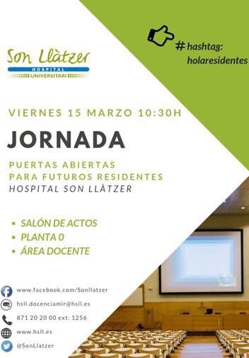 Cirurgia Son Llàtzer (@cirugia_hsll) on Twitter photo Recordad: este viernes 15 de marzo desde las 10:30h, jornada de puertas abiertas para futuros residentes. Venid y compartid vuestras dudas con tutores y residentes! <a href="/SonLlatzer/">Hospital Universitari Son Llàtzer</a> #holaresidentes #EligeCirugiaGeneral Recordad: este viernes 15 de marzo desde las 10:30h, jornada de puertas abiertas para futuros residentes. Venid y compartid vuestras dudas con tutores y residentes! <a href="/SonLlatzer/">Hospital Universitari Son Llàtzer</a> #holaresidentes #EligeCirugiaGeneral