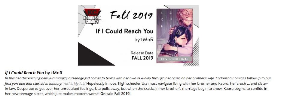 Theoasg On Twitter Kodansha Has Announced That They Ve Licensed Tmnr S Yuri Manga If I Could Reach You