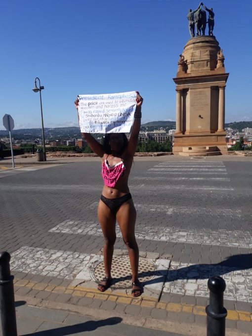 EricanSA's tweet photo. So police cant arrest rapist, drug dealers and #mampintsha but they are quick to arrest #GuguNcube for protesting (sic).
#FreeGuguNcube #Unisa #shibambu https://t.co/HXnnO97mYn