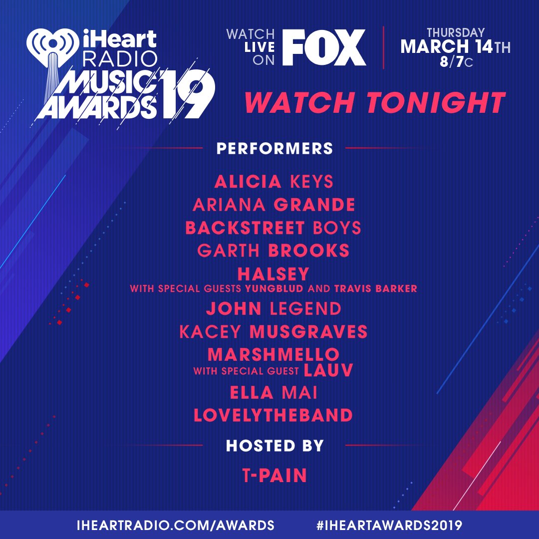 iHeartRadio's tweet photo. Today's the day! Music’s biggest stars gather for the #iHeartAwards2019 in Los Angeles! Make sure to watch along with us on @FOXTV at 8/7c! https://t.co/lRcsV0nJSw
