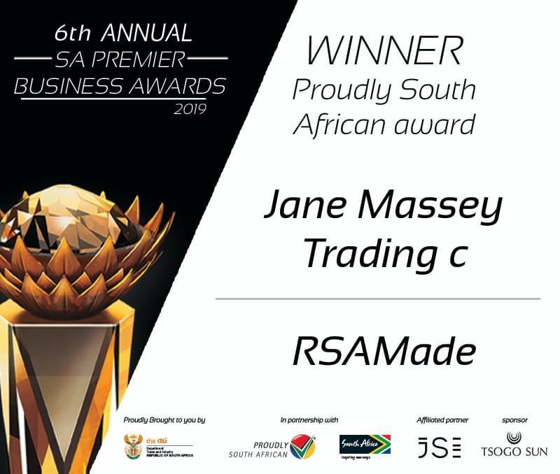 It’s a tie in the <a href="/ProudlySA/">Proudly South African</a> member company award. Congratulations to <a href="/rsa_made/">RSA_Made</a> and Janey Massey #SAPBA19