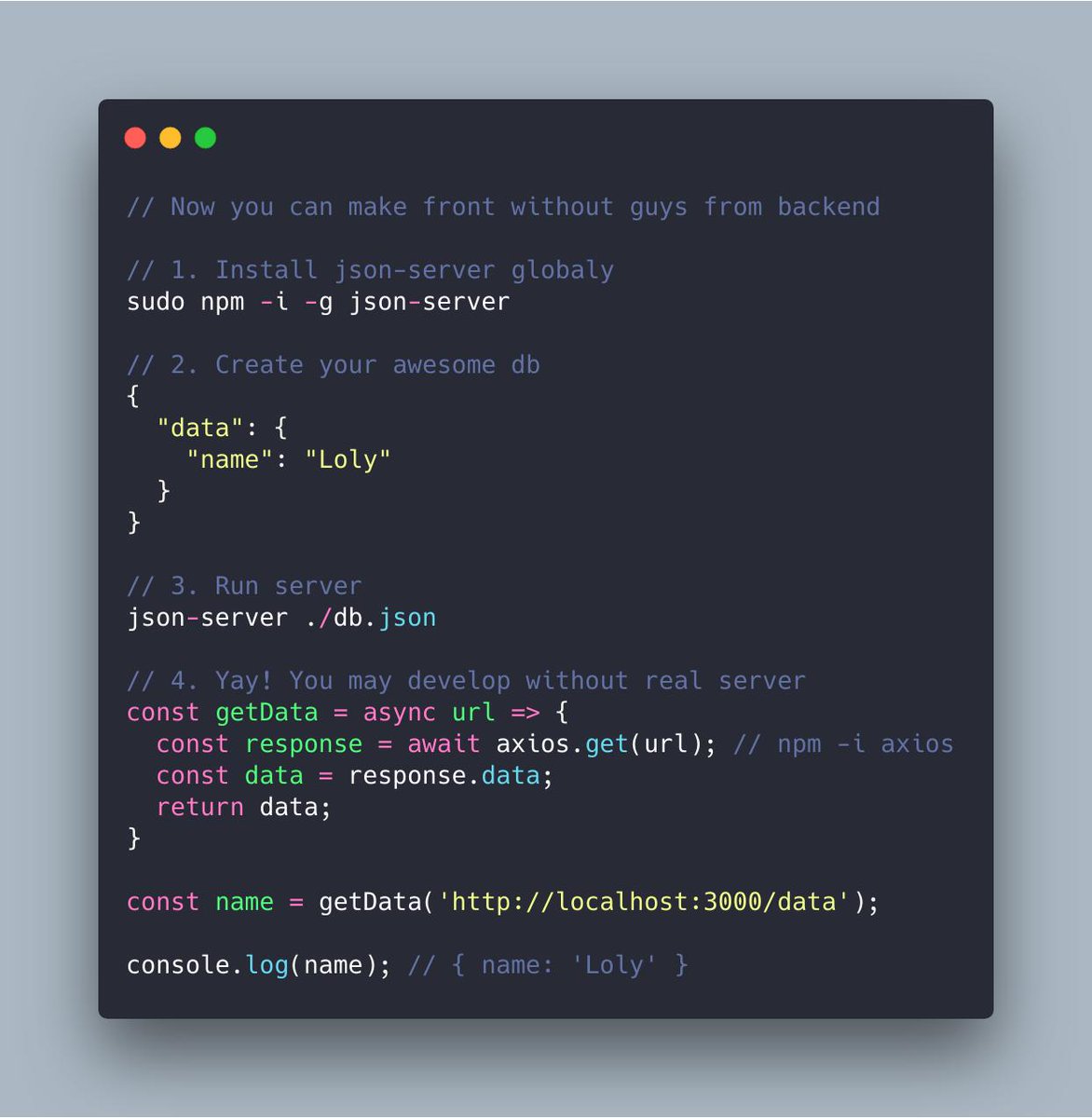 Egor61314919's tweet image. Develop without real server with #jsonserver built with #Carbon, by @dawn_labs