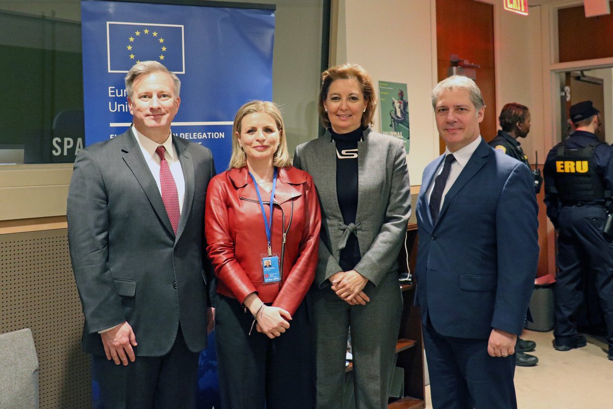 EUatUN's tweet photo. Bold proposal at #EUatCSW63 side event on Women Victims of Trafficking hosted by Anti-Trafficking Coordinator Vassiliadou with US @JTIP_State Amb. Richmond &amp; @UNmigration DDG Thomson:

“We don’t need new laws or frameworks, what we need is good old and boring implementation” https://t.co/FYQ6lXyxHV