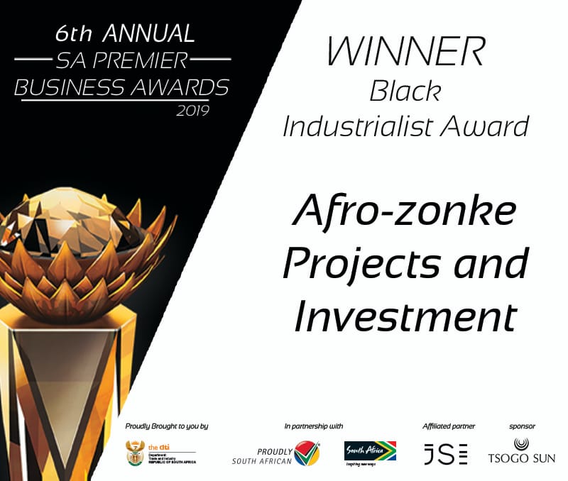The final gong of the evening is Black Industrialists Award and it goes to Afro-zonke Projects and Investment.

<a href="/the_dti/">Technical Information Center</a> <a href="/ProudlySA/">Proudly South African</a> <a href="/Brand_SA/">@Brand_SA</a>

#SAPBA19