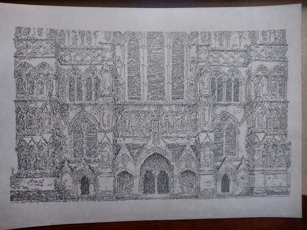 ChrisGDennis's tweet image. #MakersHour I&apos;ve persuaded my #vplotter to produce a drawing of @SalisburyCath. Still working on perfecting the hardware and software.