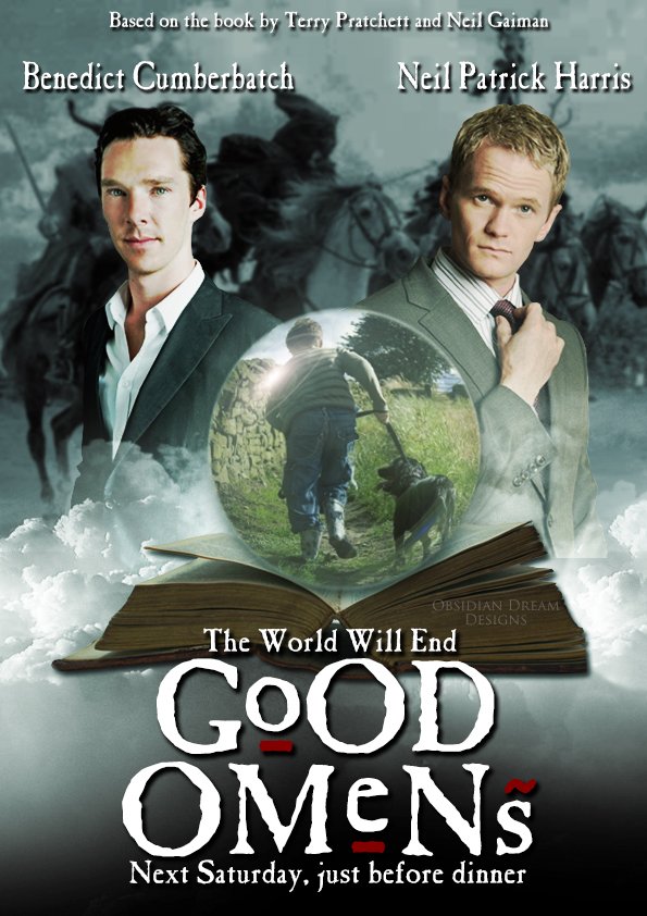 _ObsidianDream_'s tweet photo. Since excitement is mounting for @PrimeVideo's adaptation of one of my favourite books, @neilhimself and @terryandrob's #GoodOmens, I thought I'd share this fake poster I did a few years ago. Can't wait to see Michael Sheen and David Tennant bring Aziraphale and Crowley to life! https://t.co/pRhTUoIqGI