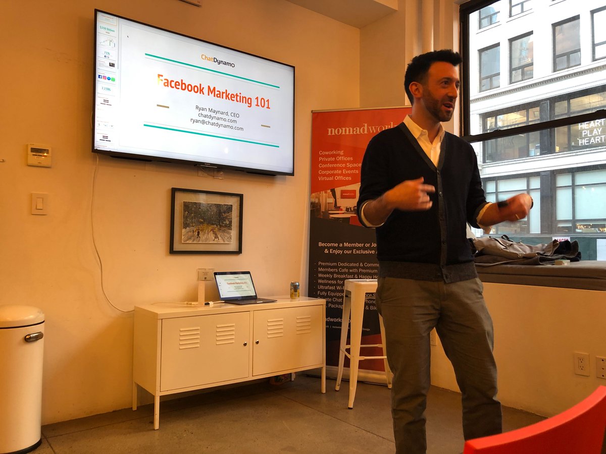 chatdynamo's tweet image. A shot of our CEO at the #facebookmarketing presentation at @nomadworksnyc last night