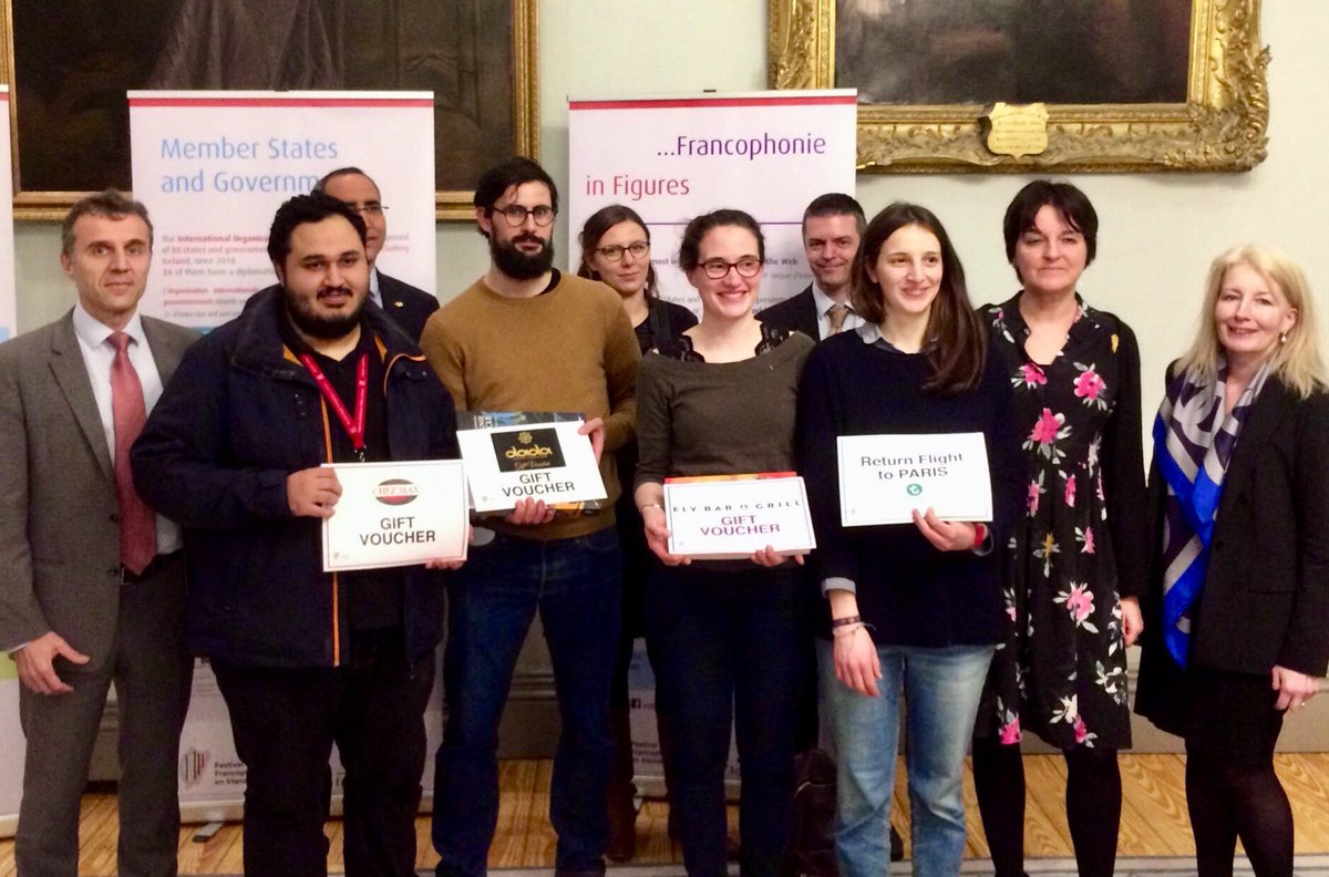 BEinIreland's tweet photo. Bravo aux vainqueurs et à tous les participants à Ma Thèse en 3 Minutes en Français pour la qualité de leurs projets remarquablement présentés en français au @RCSI_Irl! Congrats for your superb #MT3F francophone performances!#FrancophonieFestival https://t.co/6BcrnXWJvw