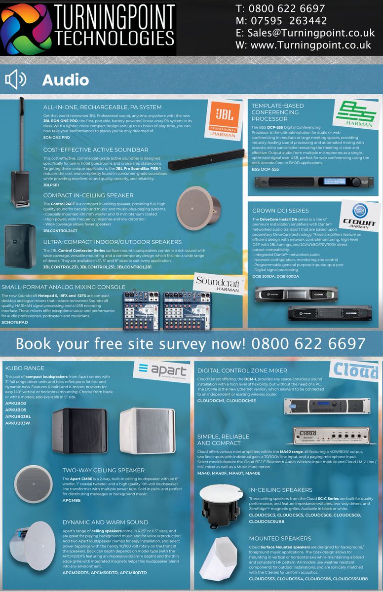 TPTechLtd's tweet image. #Turningpoint offer a wide scope of Audio solutions. add that #amazing #audio to your #visual #jbl ~apart #cloud #harman #crown #soundcraft  #installation #configuration #bestvalue