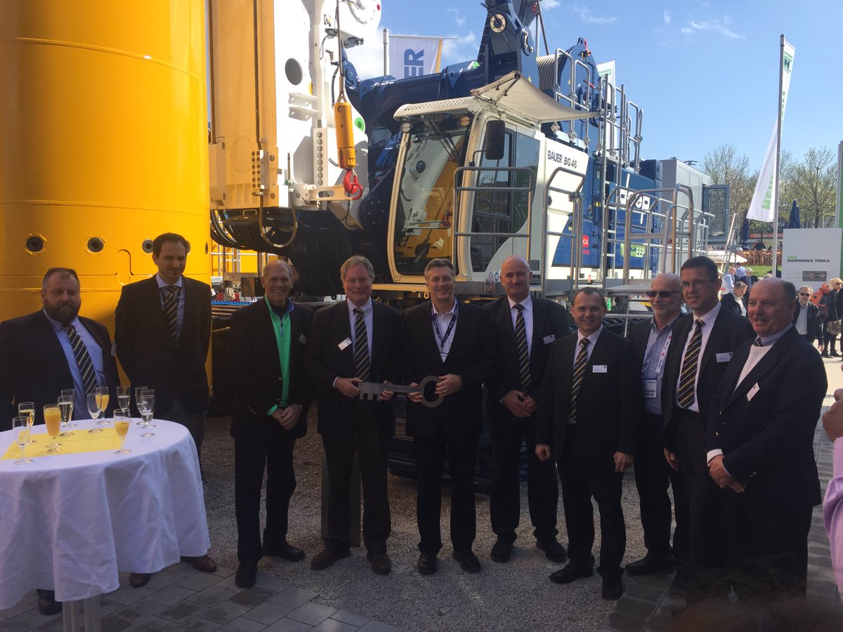 EquipCorp's tweet photo. We held a key ceremony at #bauma2016 to commemorate deep Foundations Contractors' (now @GFLenv) purchase of a BAUER BG 46 Drilling Rig. #WaybackWednesday @baumaOfficial https://t.co/f3IJtP8OHz