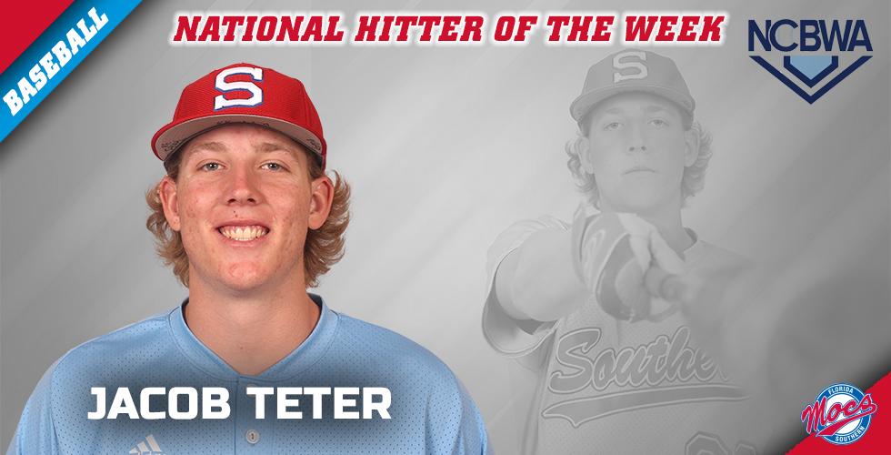 BREAKING: <a href="/MocsBaseball/">FSC Baseball</a> first baseman Jacob Teter has been named as the <a href="/NCBWA/">NCBWA</a> Division II National Hitter of the Week! Read all about it at FSCMocs.com #LetsGoMocs