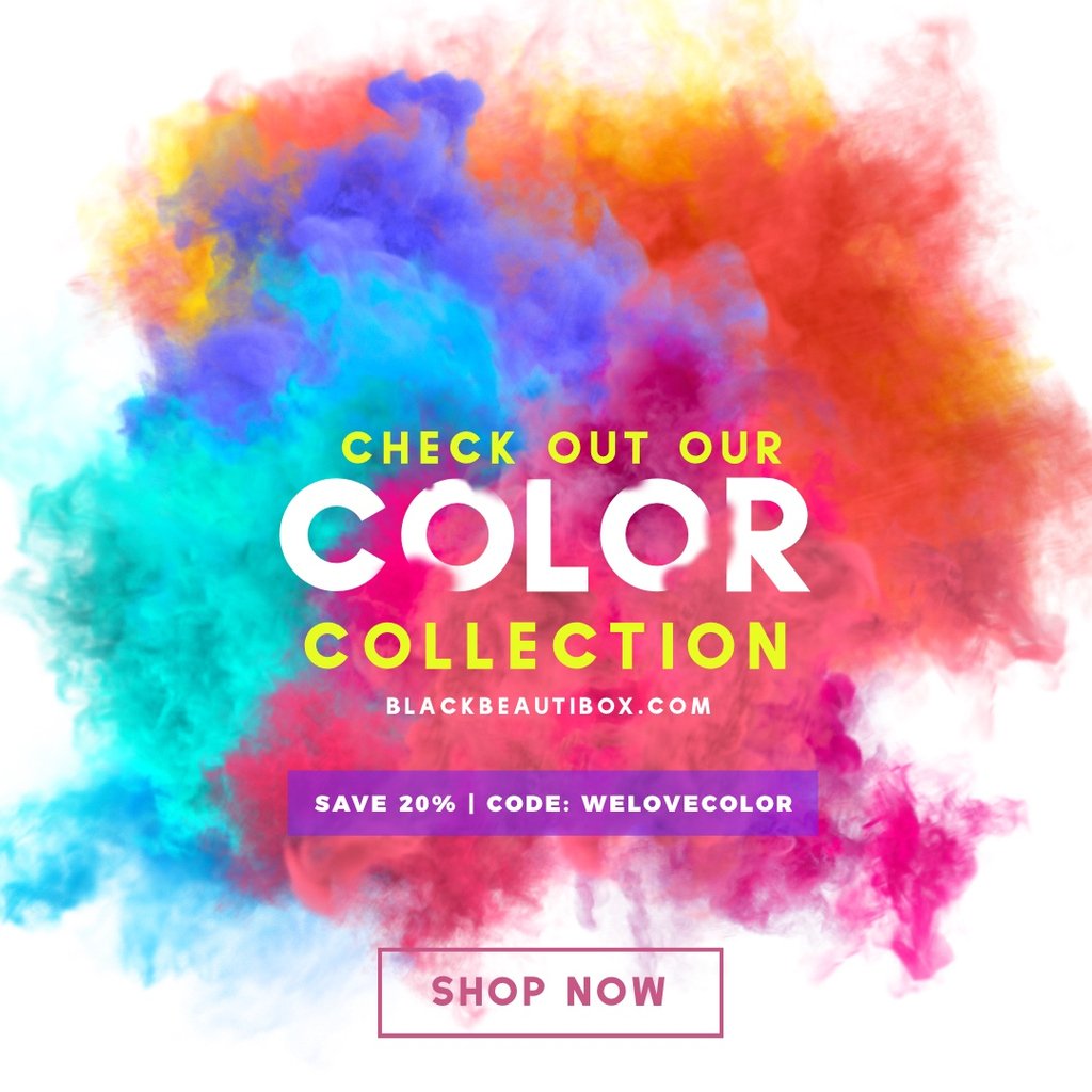 blackbeautibox's tweet photo. We Love Color! 😘
Shop today, Save 20% on our Color Collection - Extensions, Clip-ins, Wigs & more! From $54.95 ✨
Check out https://t.co/9AIPBZqVic to shop this collection! 🛍️
CODE: WELOVECOLOR
✨
#welovecolor #coloredhair #blackbeautibox #imabeauti https://t.co/o9cmOyohe3