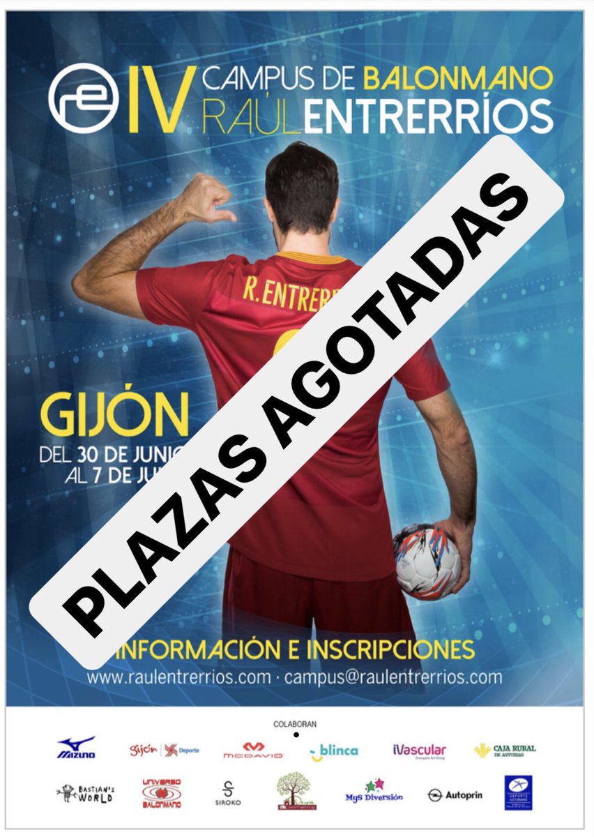 PLAZAS AGOTADAS para el IV <a href="/REntrerriosCamp/">Campus R.Entrerríos</a> A partir de ahora, las inscripciones entrarán en lista de espera. Un año más, gracias a tod@s por vuestra confianza ¡Nos vemos en Gijón chic@s! 👏🏼 #campusraulentrerrios
