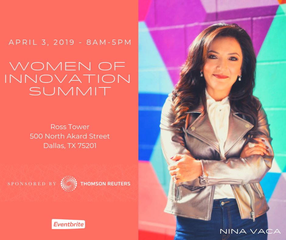 #WCW: <a href="/ninavaca/">Nina Vaca</a> will kick off the Women of Innovation Summit on 4/3 with a keynote guaranteed to set the girlpower vibes high, “Raise Your Hand and Be Crazy Good”. Have you gotten your tix yet? They’re free! Thank you to <a href="/thomsonreuters/">Thomson Reuters</a> for their support.
tinyurl.com/y3ubt63v