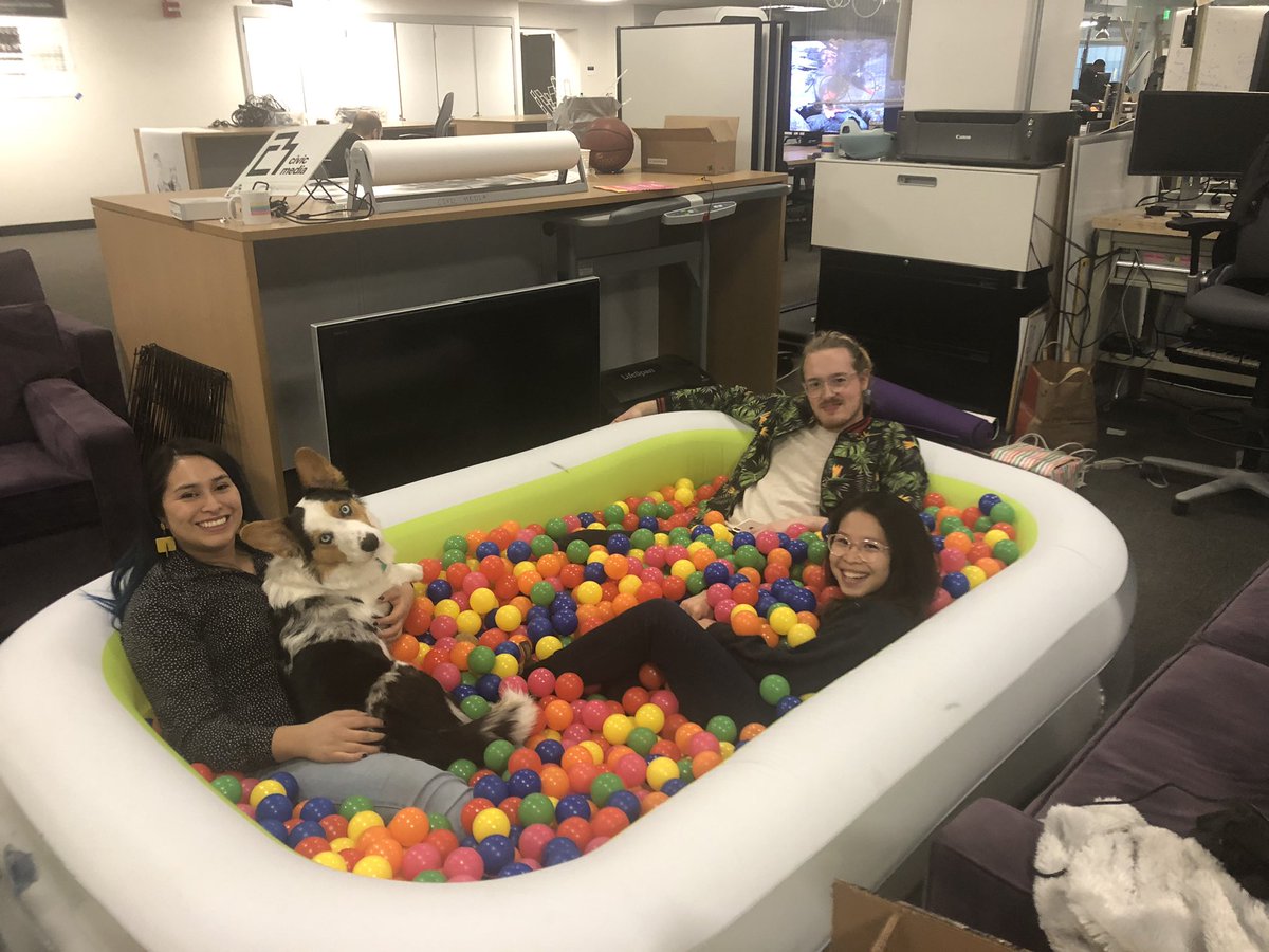 Today we ended the day in a ball pit with Geordi the corgi at @civicMIT @medialab  #FuninTheSun #happyworkplace @Mebazaa @SciOrestis