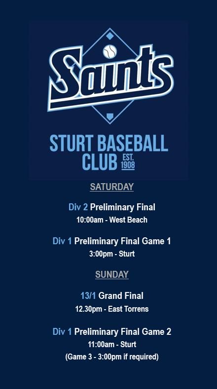 sturt_baseball's tweet photo. Finals this weekend. Get out and show your support. Go Saints! https://t.co/v2nkQ20uZB