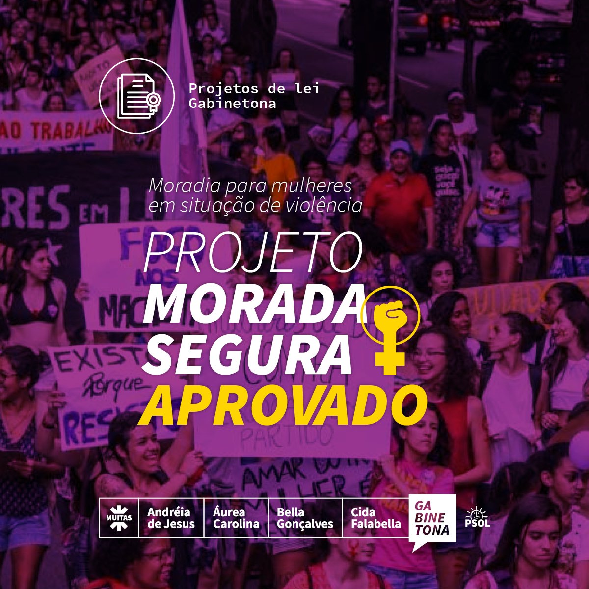 bellagoncalvs's tweet photo. É com grande alegria que celebramos hoje a aprovação do Projeto de Lei Morada Segura para as Mulheres (533/2018)! O PL foi apresentado pelo nosso mandato coletivo no dia 8 de março de 2018, data internacional da luta das mulheres. #MoradaSegura #PLAprovado #GabinetonaDeLuta https://t.co/6n6Sp3LNbd