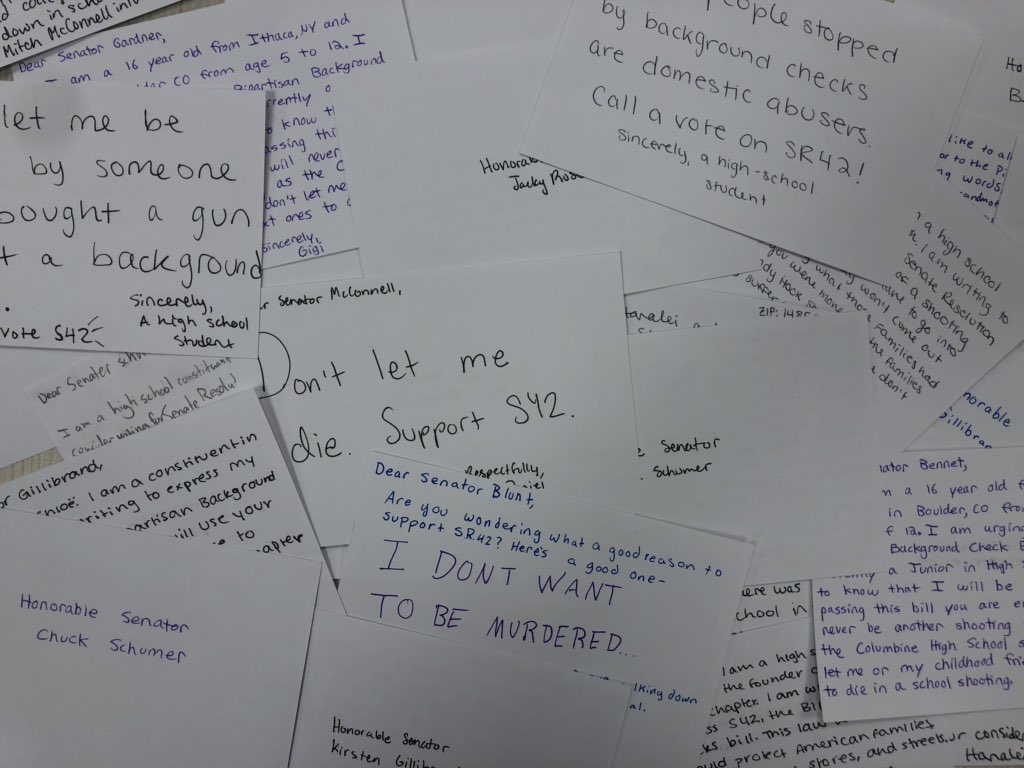 IthacaMfol's tweet photo. @SenGillibrand @SenSchumer @senatemajldr @PatRoberts @BenCardinforMD @SenatorBennet @RosenforNevada @RoyBlunt @JerryMoran @lisamurkowski @CoryGardner @RichardBurr_DN
Our letters are on their way. Please pass Senate Resolution 42. #MarchForOurLives https://t.co/dcX8YBucAs