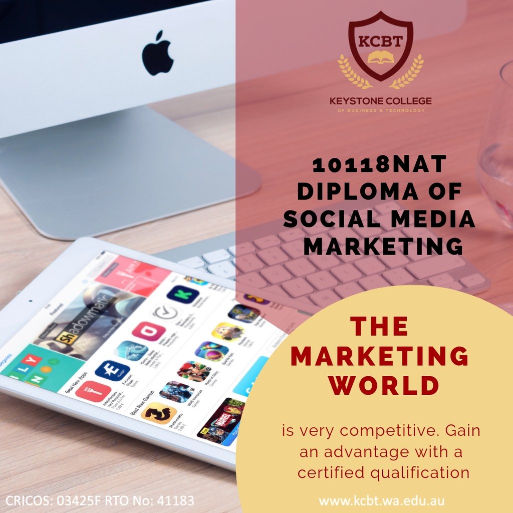 The Marketing world is very competitive. Give yourself the edge by gaining a social media certification. 10118NAT Diploma of Social Media Marketing is offered exclusively in Perth by KCBT. 

#kcbt #keystonecollegeperth #internationalstudents #perthstudents #socialmediacourse