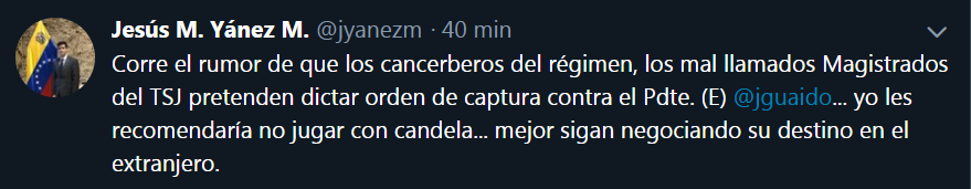 TVVnoticias's tweet photo. #13Mar El diputado a la Asamblea Nacional, @jyanezm, se refirió a la posibilidad de una orden de captura contra @jguaido emitida por el Tribunal Supremo de Justicia. #TVVNoticias #TVVenezuela https://t.co/nRViJNdILT