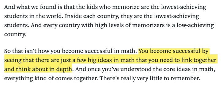 mashupmath's tweet photo. Memorization is a horrible strategy for becoming successful in math according to @joboaler: https://t.co/xd23BvVPSz #growthmindset #mtbos https://t.co/f4qhpHHKsB