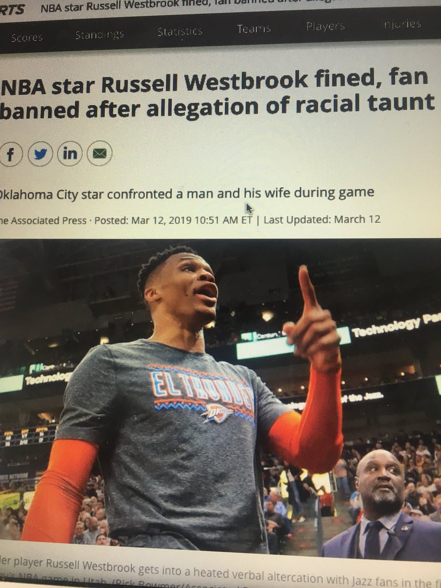 daniel_adams321's tweet photo. @KIN110UofR A great example of #racism in sport, was the altercation between Russel Westbrook and a fan who was caught yelling racial slurs at russel. This example shows us how very much alive racism in sport still is, even to this day. https://t.co/c7StGcETDa