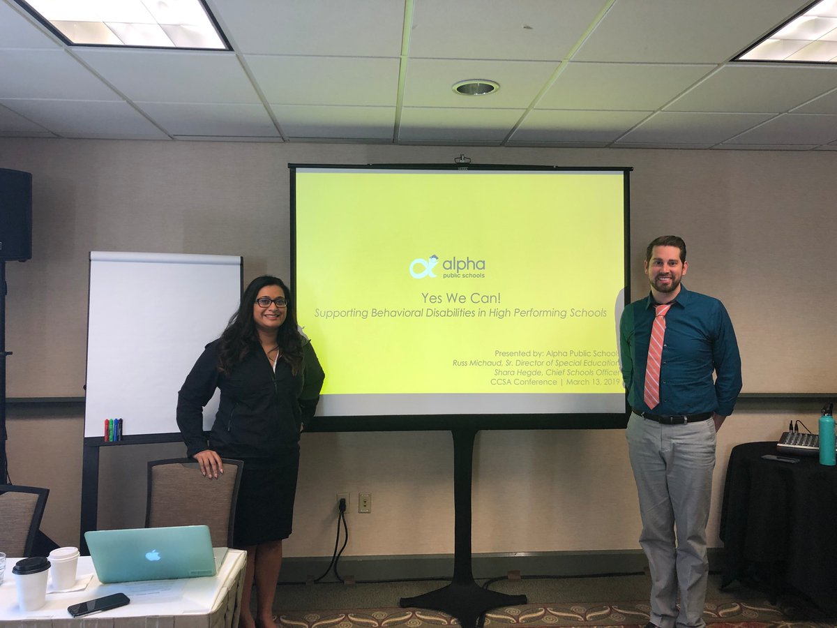 alphaschools's tweet photo. Our team had the pleasure of presenting at @CCSACon this morning. Shara and Russ shared strategies on supporting behavioral disabilities in high performing charter schools. We believe in serving all students and supporting all levels of needs. #AlphaPS #Oneteamonepurpose https://t.co/GL0Mp8CM2p