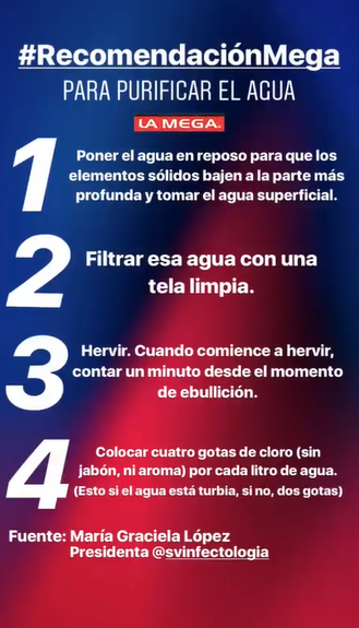 LaMega107's tweet photo. María Gabriela López, Presidenta del @svinfectologia, nos recomendó seguir estos pasos para purificar el agua y hacerla potable. 💦

#RecomendacionMega https://t.co/ABMySkWji2