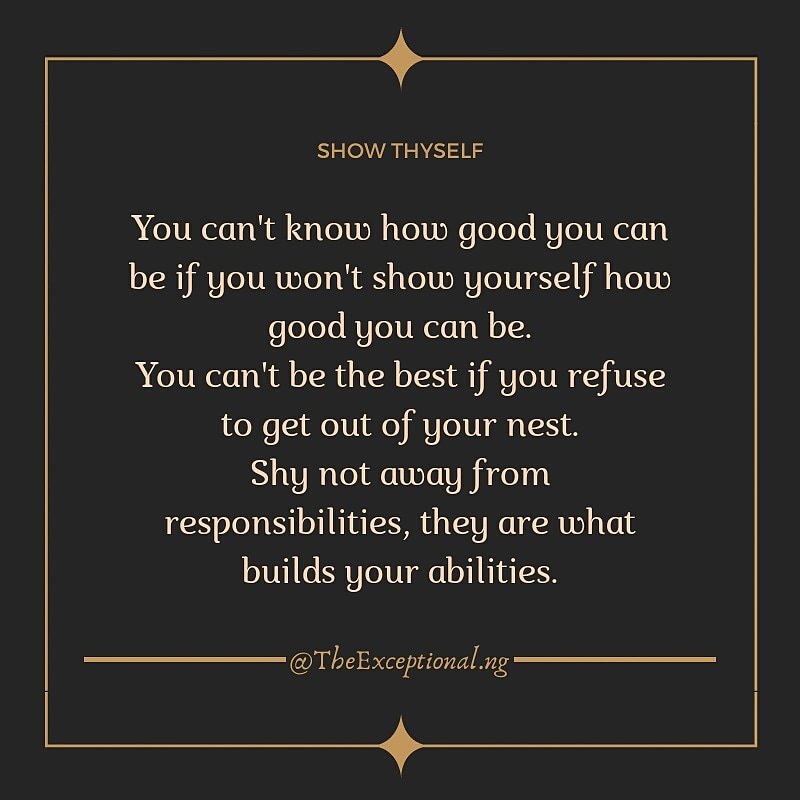 Matthewirorevwo's tweet photo. Show the world what you got...
#TheExceptional #ExcellenceWithDifference #lifestyle #selfesteem #growthmindset #movingforward #motivation #motivationalquotes https://t.co/s0CQUREQK2