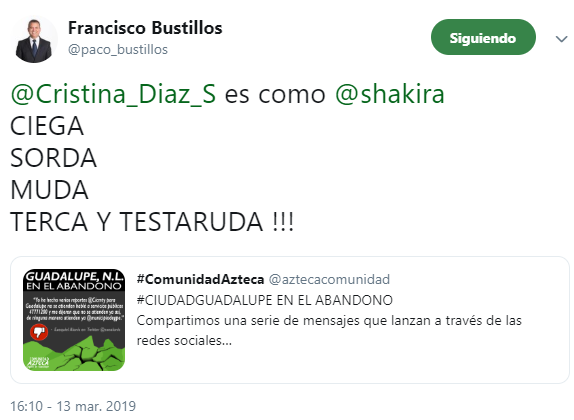 #Entérate EX-CANDIDATO A LA PRESIDENCIA MUNICIPAL DE #CIUDADGUADALUPE POR EL #PRD EN LAS #ELECCIONES2018 COMPARA A LA ADMINISTRADORA DE #GUADALUPENL CON LA CANTANTE #SHAKIRA