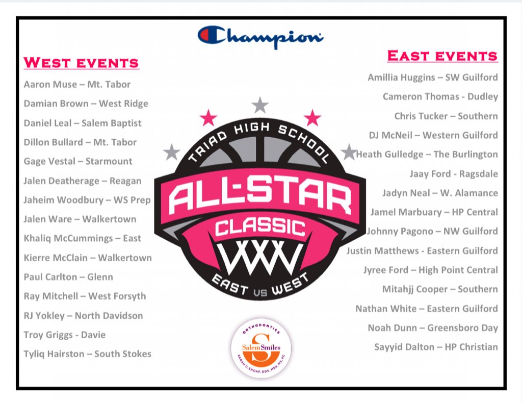 TriadAllStar's tweet photo. From 8 - 9 pm TONIGHT, you are able to vote for your favorite #East #West #EventsGame player, to be a STARTER❗️

🚨Voting Rules🚨

1. Vote ONCE, but you can vote for more than one player, when voting‼️

2. Use “RETWEET &amp; COMMENT” on THIS tweet PLUS, the player’s TWITTER HANDLE‼️ https://t.co/Zixn2IsYWT