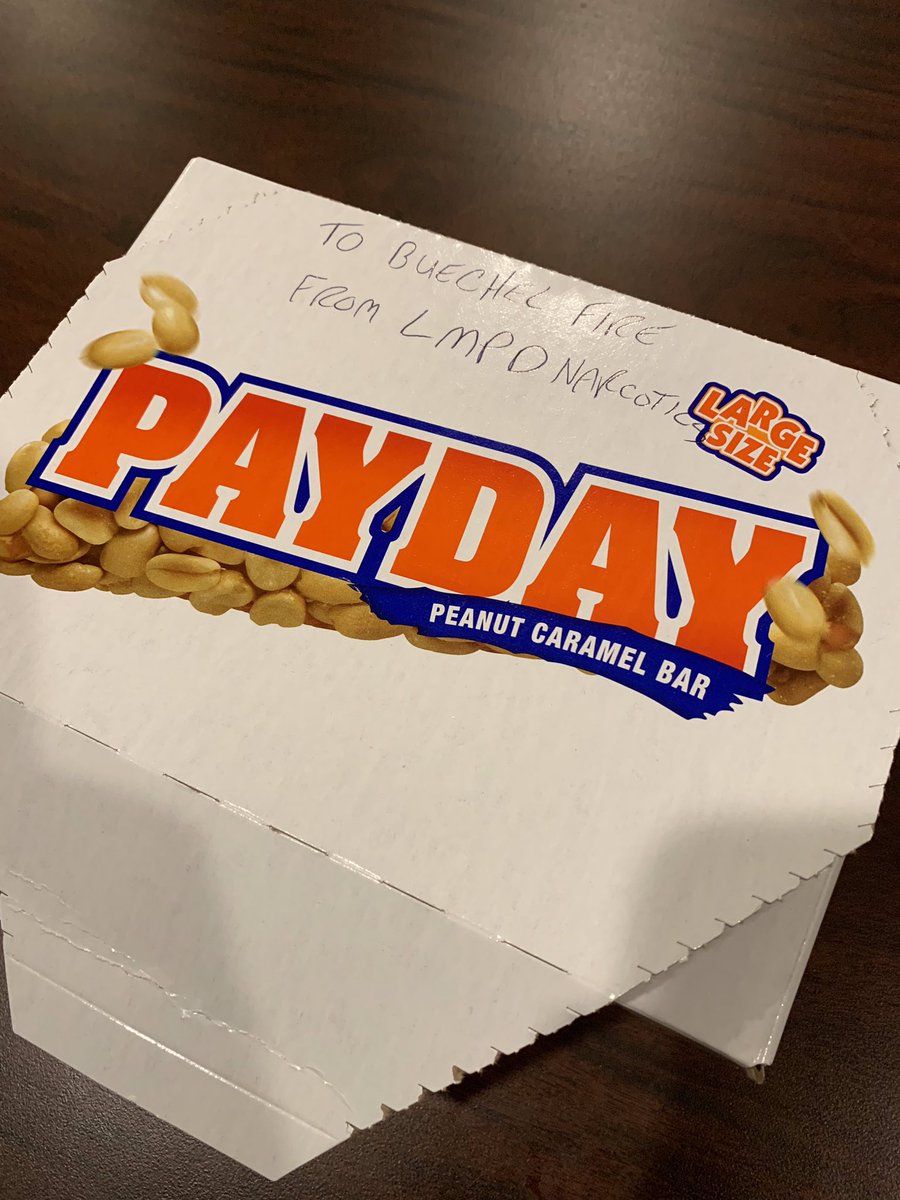 BuechelFireEMS's tweet photo. Shoutout to our friends in the @LMPD Narcotics Div. for the treats. Who doesn’t love a Payday?! 💰🍫
#BuechelFireEMS #JeffCoFire #LMPD #FriendsInBlue #CantHashtagLikeLMPD https://t.co/sX5dOryzeb