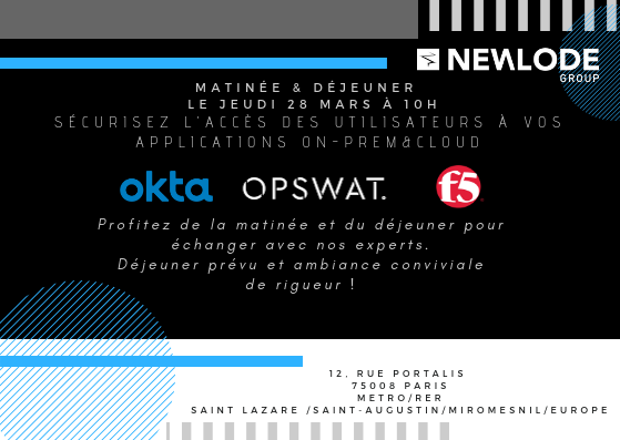 iboccara's tweet photo. Le jeudi 28/03, #Okta, Inc., #F5Networks et #OPSWAT vous donnent rendez-vous chez @Newlode Group pour une matinée dédiée à la sécurité de vos accès utilisateurs sur vos applications cloud &amp; on-premises. Inscrivez-vous : https://t.co/vWURvE7ZVZ
#CyberSecurity #cloudsecurity https://t.co/65ltJpPMyh