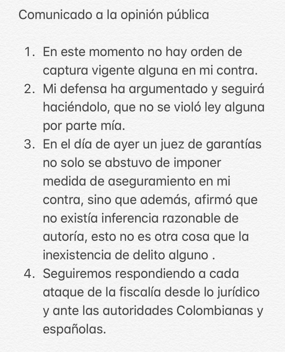Comunicado a la opinión pública sobre la persecución de la que estoy siendo víctima.