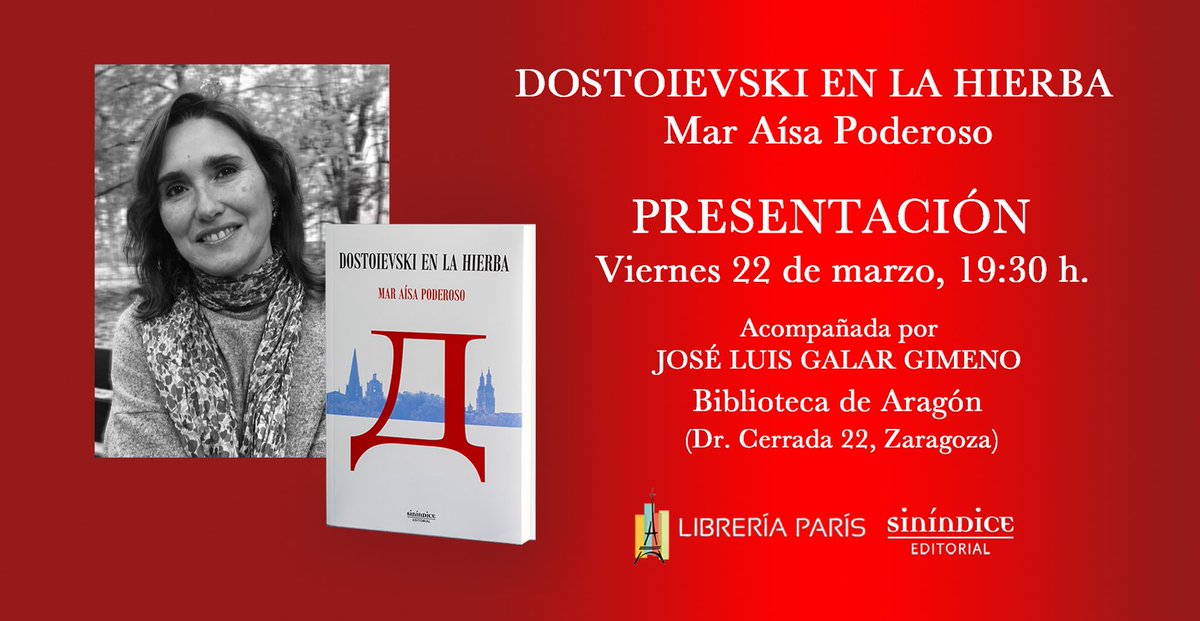 Un sueño hecho realidad. Presentación en #Zaragoza. Gracias a @Vivalibros por su colaboración y a @jlgalar que me acompañará y con el que charlaremos sobre ”Dostoievski en la hierba “en @BPZ_biblioteca . Seguro que será una velada inolvidable. #novelanegra #biblioteca #books