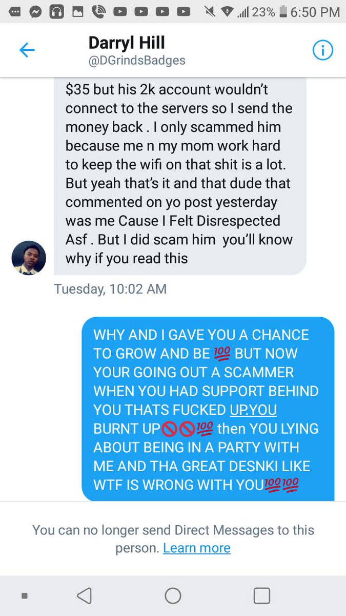 FrozenFbgm's tweet photo. WATCH OUT FOR THIS SCAMMER DGRINDBADGES #NBA #NBA2K #NBA2K19 #NBA2K18 #NBAFREE https://t.co/p4euO2bo3Q