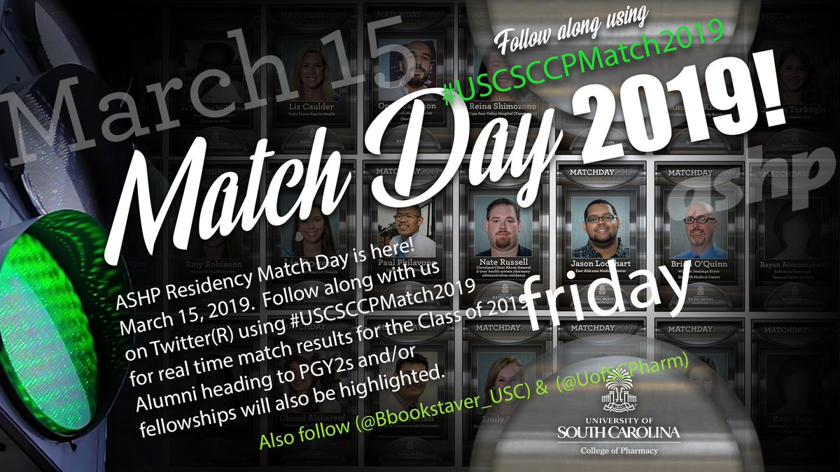 UofSCPharm's tweet photo. Match Day 2019, Friday March 15th! Follow along using: #USCSCCPMatch2019 @BBookstaver_USC @uofsc @ASHPOfficial https://t.co/OMo5onuLek
