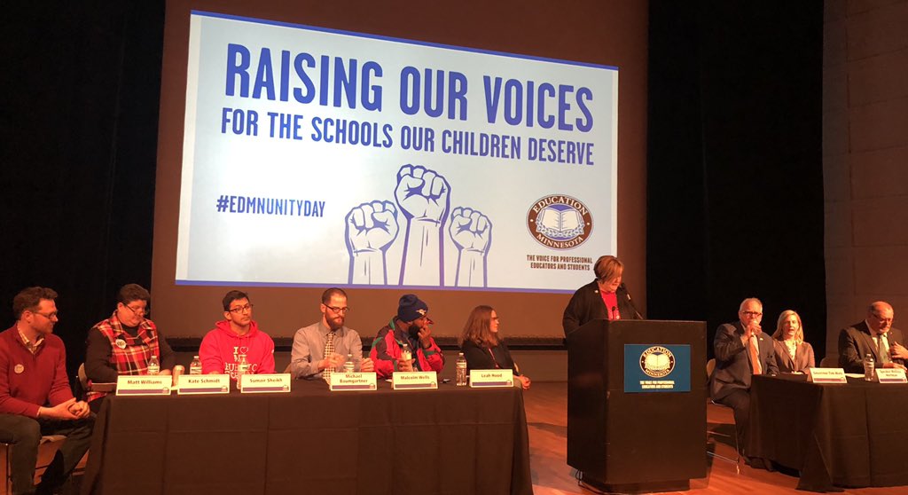 ShakoEdAssn's tweet photo. Excellent concerns raised and advocacy shown for public ed by these teacher leaders from all over the state. Thank you to Gov. Walz, Rep. Hortman, and Sen. Bakk for demonstrating your passion and concern for students and educators. #EDMNunityDay #RedForEd #UnionStrong https://t.co/kKtXE0rXjQ