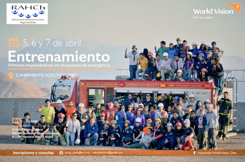 RAHCh_Biobio's tweet photo. La Red de Ayuda Humanitaria Chilena región del Biobio junto @WorldVisionCHL organizan el  "Entrenamiento a Primeros respondedores en situaciones de Emergencia" modo campamento.

Información e inscripciones en el siguiente Link :
https://t.co/svOHZngtc3 https://t.co/xuKPGjgnxR