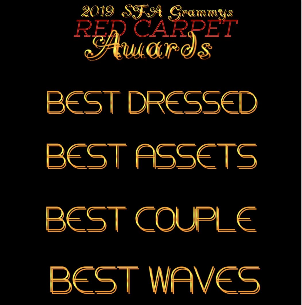 SFA_Grammys19's tweet photo. Here are the 2019 SFA Grammys Award Categories & Red Carpet Awards ๐ #SFAGrammys19
Nominations for Award Categories will open from April 1st-April 7th (YOU MUST HAVE AN EMAIL TO NOMINATE)
Red Carpet Awards will be selected show day (April 25th) via Twitter โPeopleโs Choiceโ https://t.co/NjGqH3Tnqc