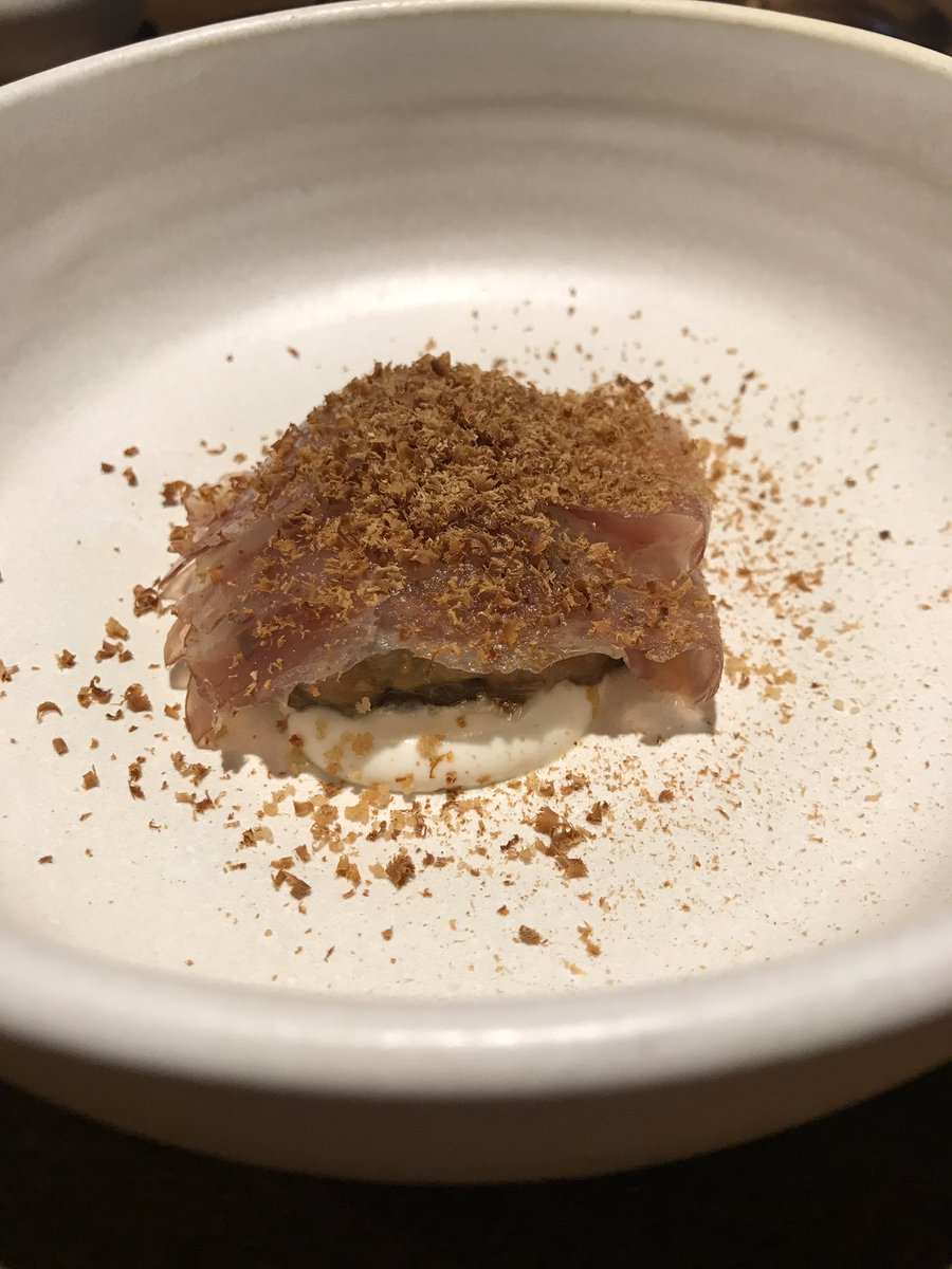 Andreja's tweet photo. The amazing start at Oteque in Rio.
Grouper, seaweed vinaigrette, sweet corn, caviar giaveri osietra; oyster, heart of palm juice, dry seaweed; eggplant, cured pork belly, cashew nut cream, Italian black truffle #Oteque #Rio #RiodeJaneiro #albertolandgraf @THEGELINAZ https://t.co/n1EiLobARb