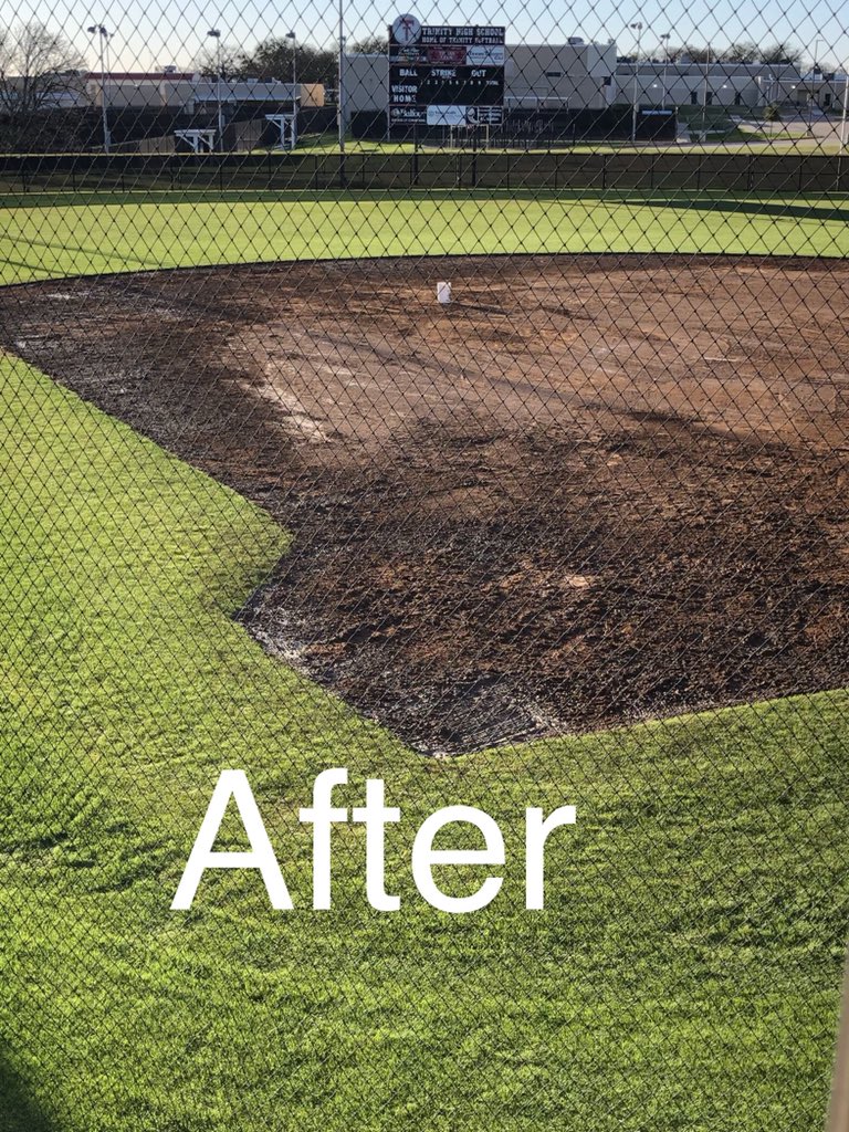 Trinity_Trojans's tweet photo. The girls worked hard today pulling the tarp and raking to give them the opportunity to play tomorrow. And now we will wait and let Mother Nature do her thing. #ownership #controlyourreaction #weareplayingtomorrow https://t.co/UhPePzSVff