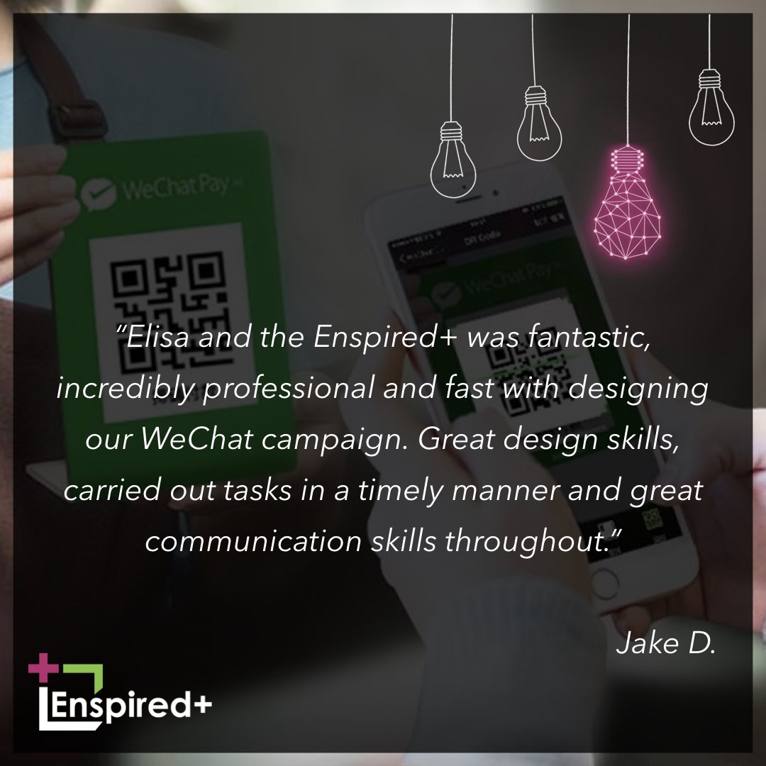 With over 1.08 billion monthly active WeChat users, WeChat is the fifth most-used app in the world. Last year the Enspired+ team helped a global management consulting firm with the execution of a WeChat campaign. DM us to find out more!
#socialmedia #socialmediamarketing #wechat