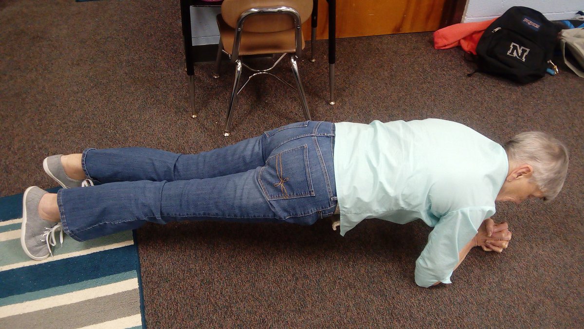 SueFjelstad's tweet photo. When the Ss at Central Kids’ Time challenged Mrs. Pat to show them a plank she didn’t disappoint! #BPSFNE #BPS #TeamBPS  #buildingrelationships https://t.co/dGi2t3Y2fT