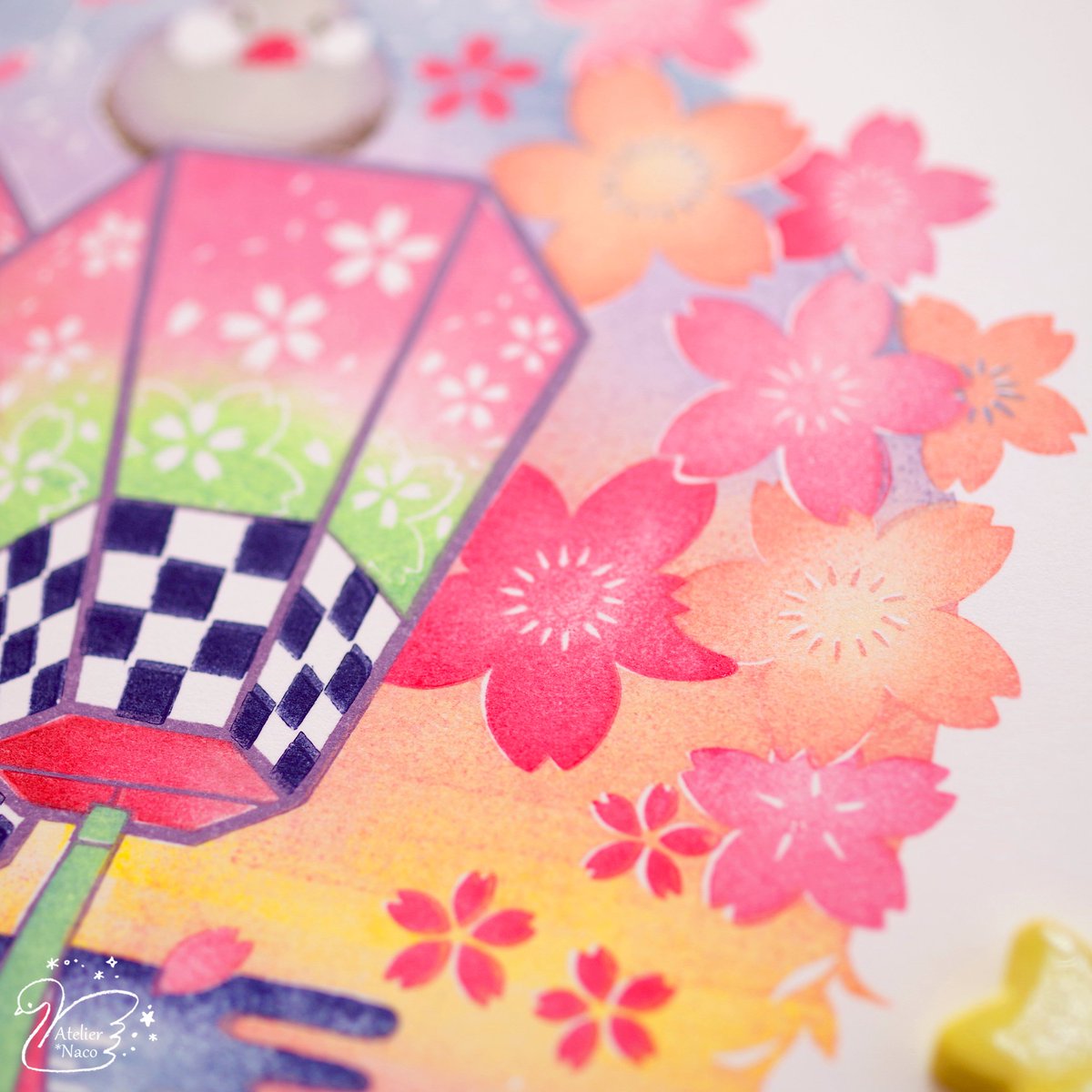 桜の消しゴムはんこ🌸🌸🌸 15版20色使用。 春は彫りたい花がたくさん