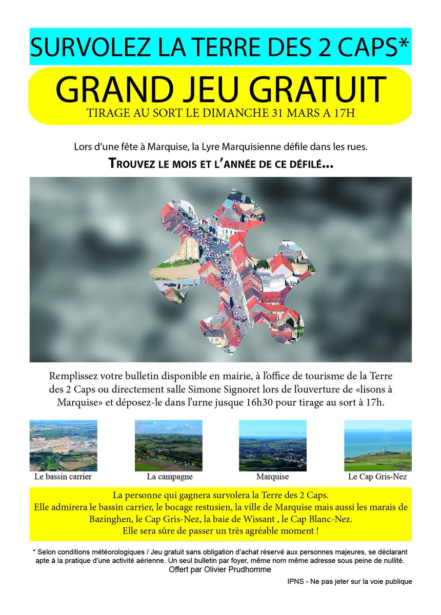Tentez de gagner un survol de la Terre des 2 caps en jouant gratuitement avec Lisons à Marquise