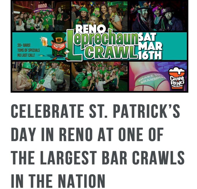 This #Saturday #renobarcrawl #leprechauncrawl2019 #march16 #StPatricksDay2019 #outdate #downtownreno<a href="/tag/saturday"class="tags">#Saturday</a><a href="/tag/renobarcrawl"class="tags">#renobarcrawl</a><a href="/tag/leprechauncrawl2019"class="tags">#leprechauncrawl2019</a><a href="/tag/march16"class="tags"><span>#march16</span></a><a href="/tag/stpatricksday2019"class="tags"><span>#stpatricksday2019</span></a><a href="/tag/outdate"class="tags"><span>#outdate</span></a><a href="/tag/downtow"class="tags"><span>#downtow</span></a>