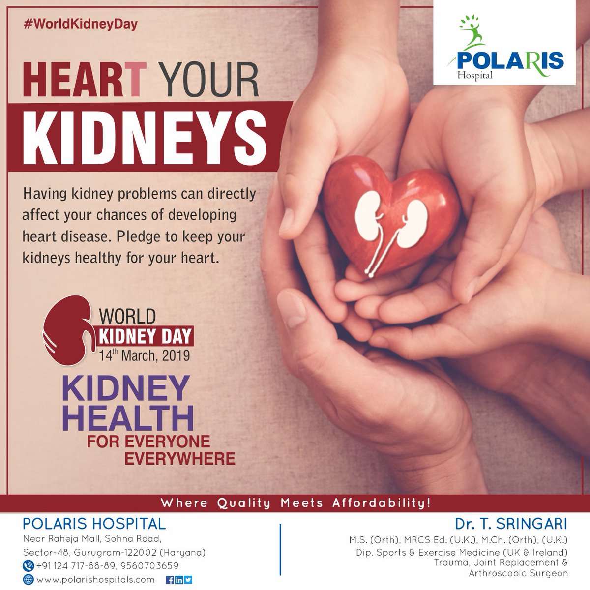 HospitalPolaris's tweet photo. #WorldKidneyDay is a global health awareness campaign focusing on the importance of the kidneys & reducing the frequency & impact of kidney disease and its associated health problems worldwide.
#KidneyDisease #BeKindToKidneys #KidneyHealth #PolarisHospital #DrTSringari https://t.co/wk5L09aNDC