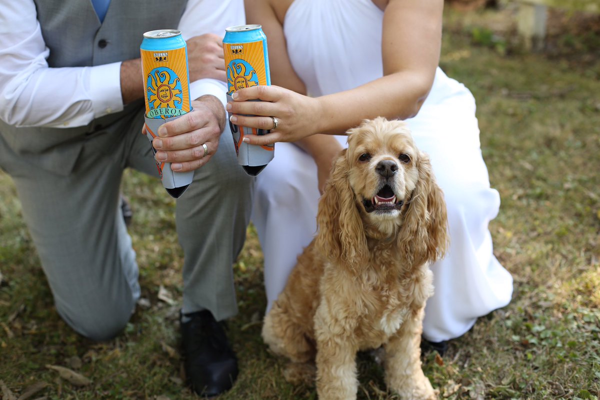 Live2Kayak's tweet photo. @BellsBrewery After 5 years of dating and 1 year engagement, we celebrated our wedding with our best friend. Naturally, we said a toast with the same refreshing beverage that bears his name. #OberonTheDog #CrownMeBells cc: @inthebigbucket https://t.co/v6hmcZ9KD3